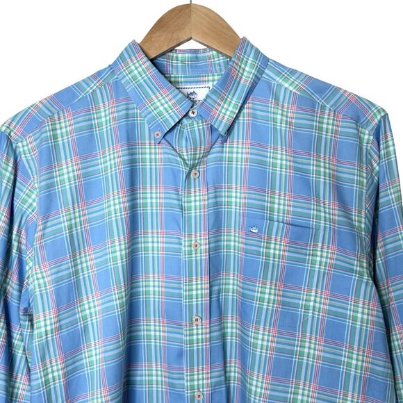 Southern Tide Mens Large Classic Fit Blue Plaid Button Down Shirt Long Sleeve - Picture 2 of 9